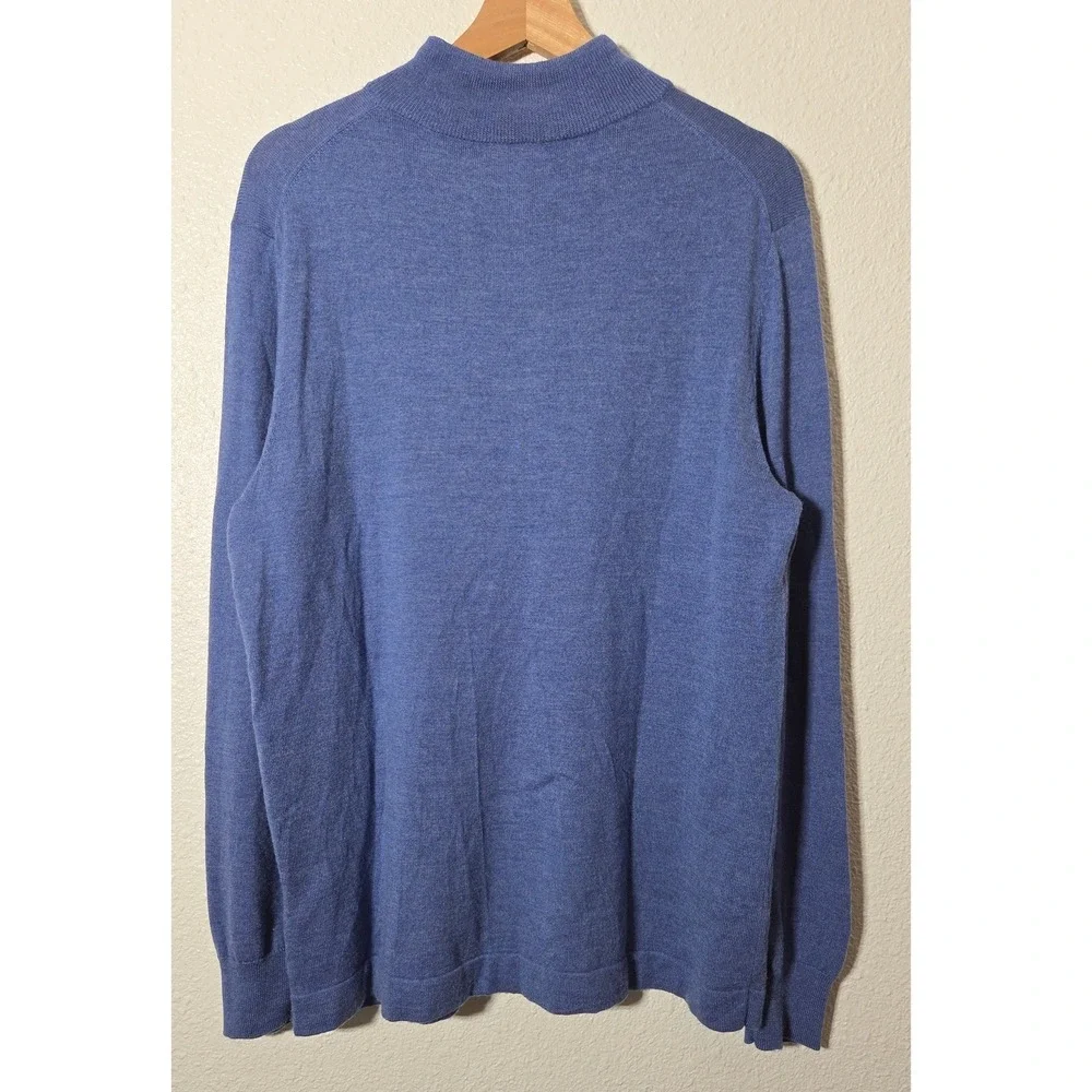 Joseph Abboud Extra Fine Merino Wool Quarter Zip Sweater‎ Blue Luxury Knit Large
